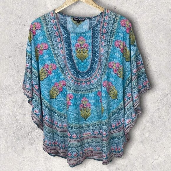 Anthropologie Tolani Bohemian Print Kimono Top Blue Hippie Festival Print XS P - Picture 3 of 9